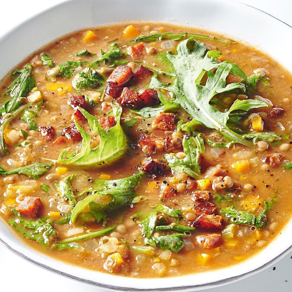 Kale, chorizo and lentil soup