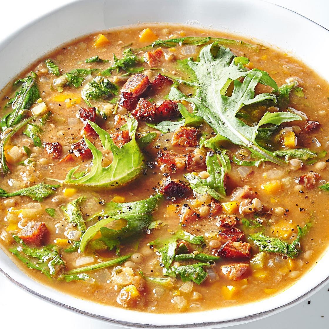Kale, chorizo and lentil soup