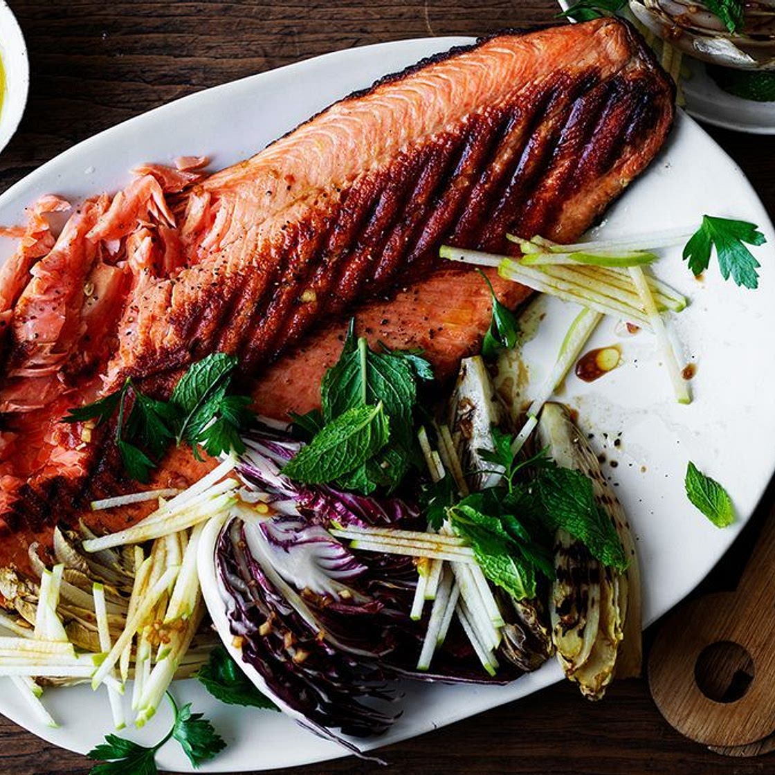 Ocean trout with apple, parsley and autumn leaves