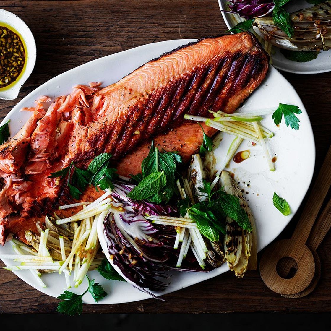 Ocean trout with apple, parsley and autumn leaves