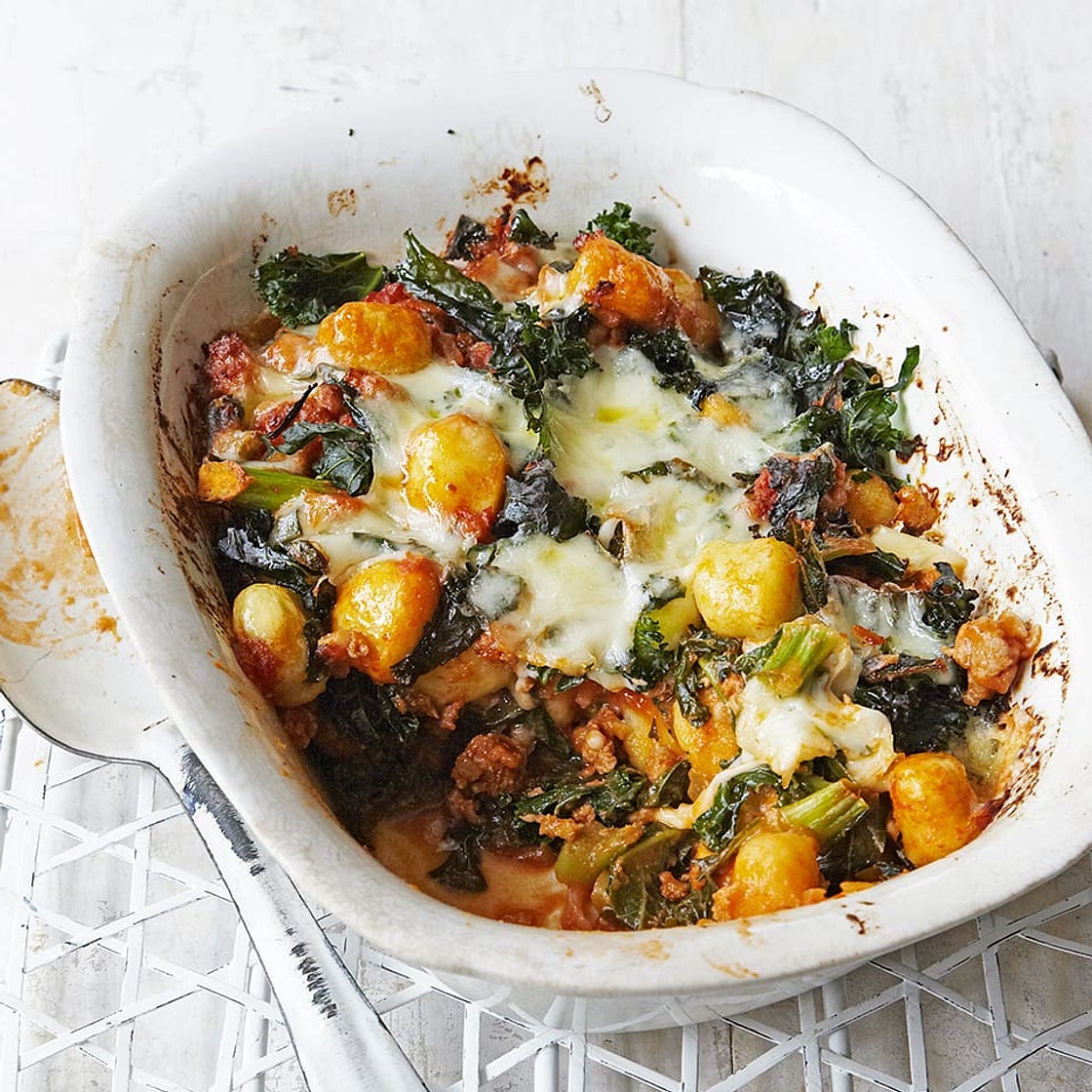 Sausage and kale gnocchi bake