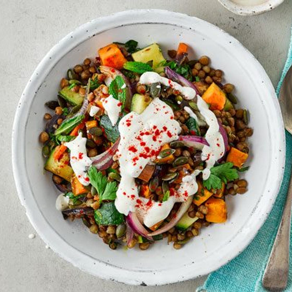 Lentil salad with tahini dressing
