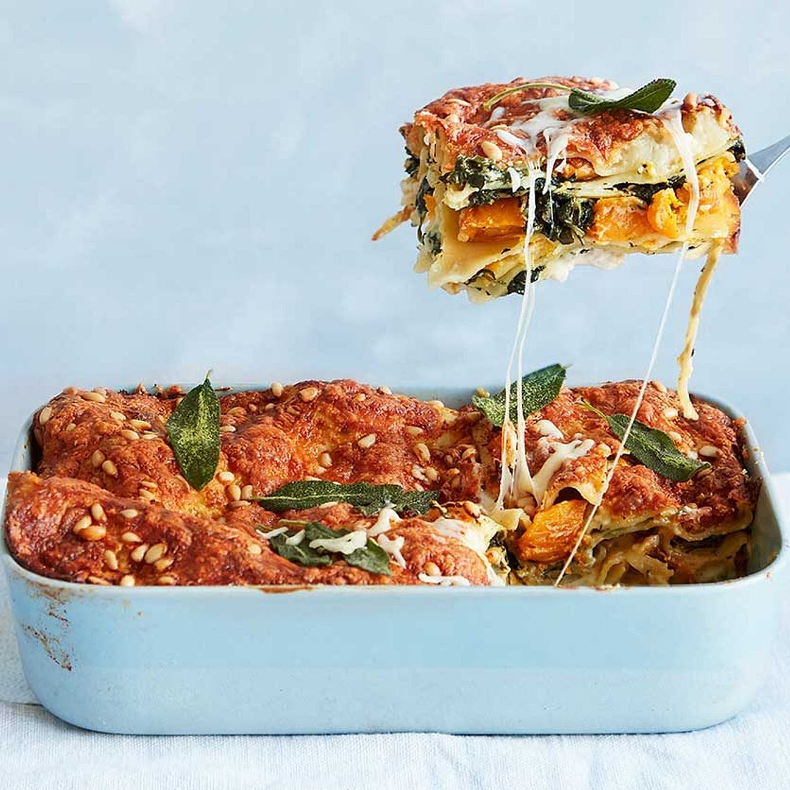 Caramelised squash & spinach lasagne