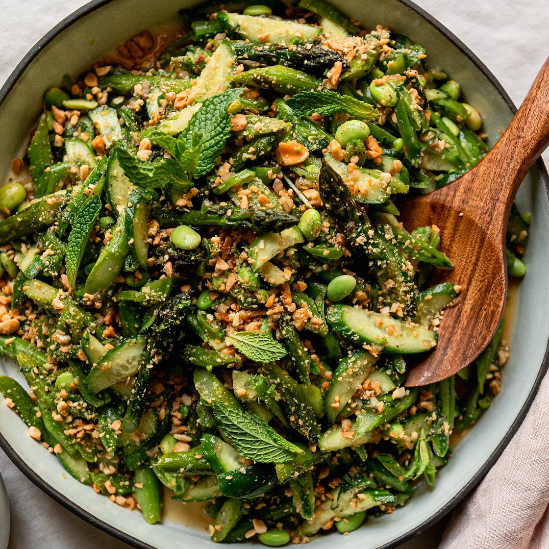 Roasted Asparagus Salad with Ginger Lime Dressing & Peanuts