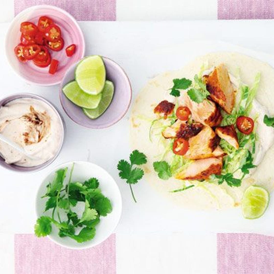 Grilled salmon tacos with chipotle lime yogurt