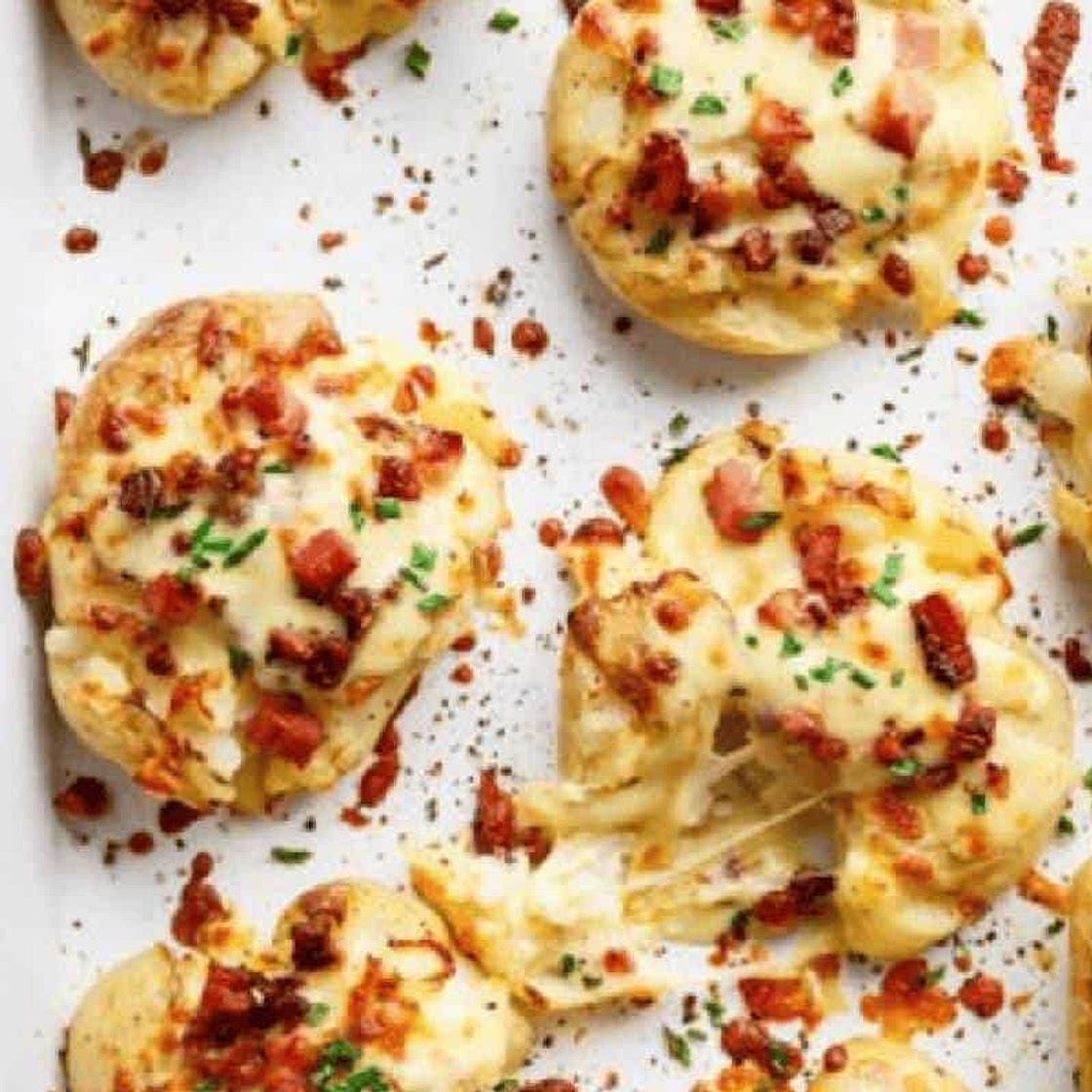 Cheesy Bacon Smashed Potatoes