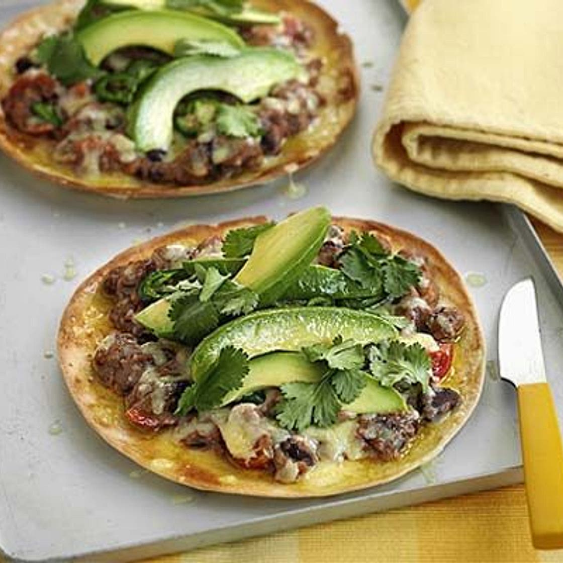 Spicy bean & avocado tostados