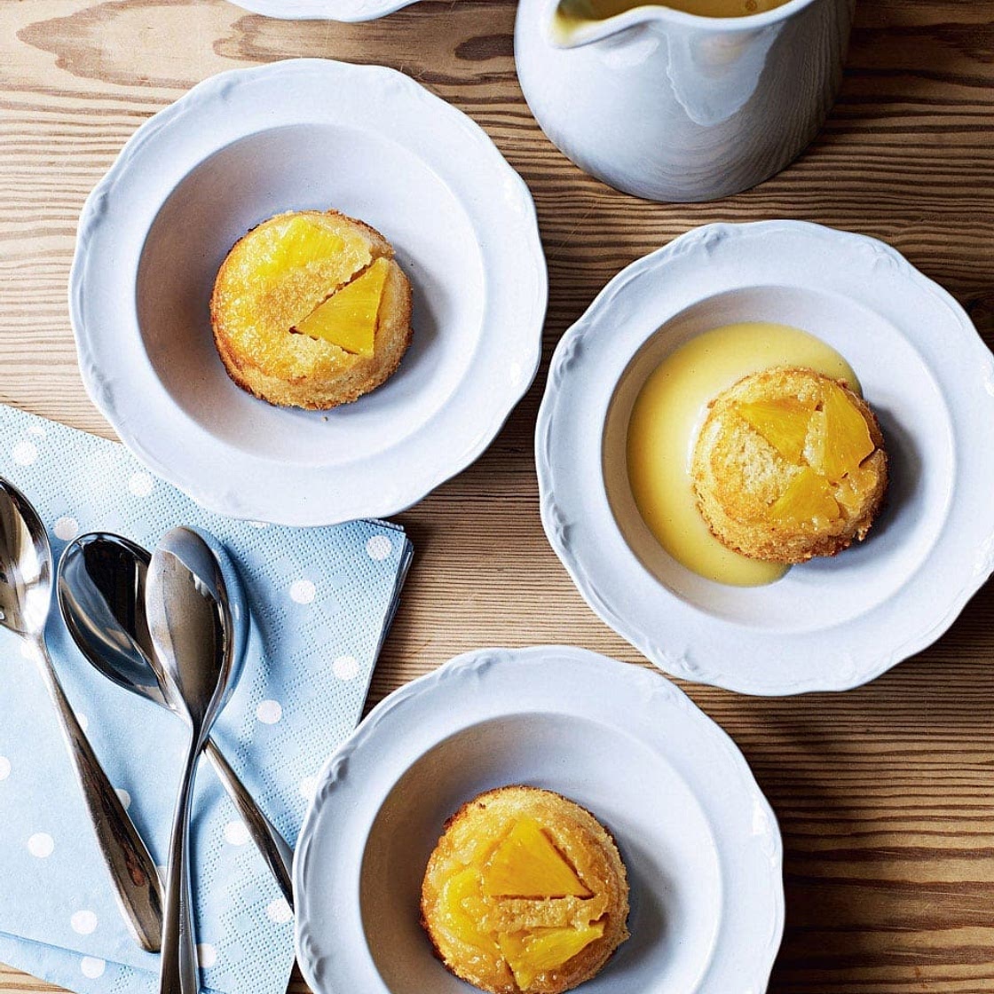 Pineapple puddings with custard
