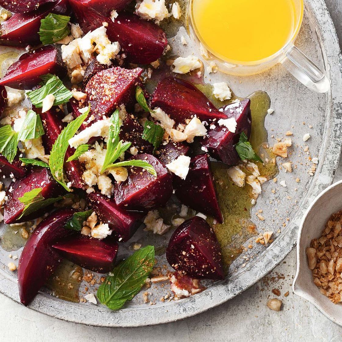 Roast beetroot with fetta and hazelnut dukkah