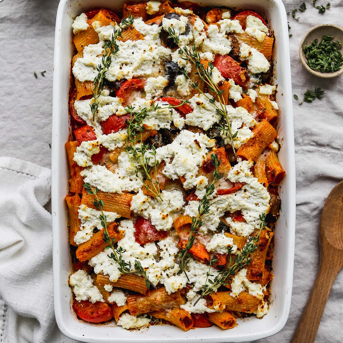 Eggplant Pasta Bake With Tomato & Zucchini