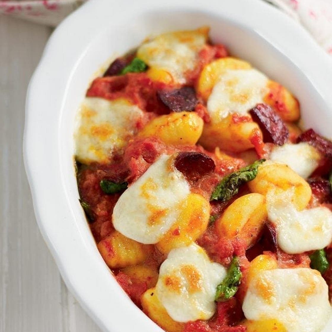 Quick baked gnocchi with chorizo