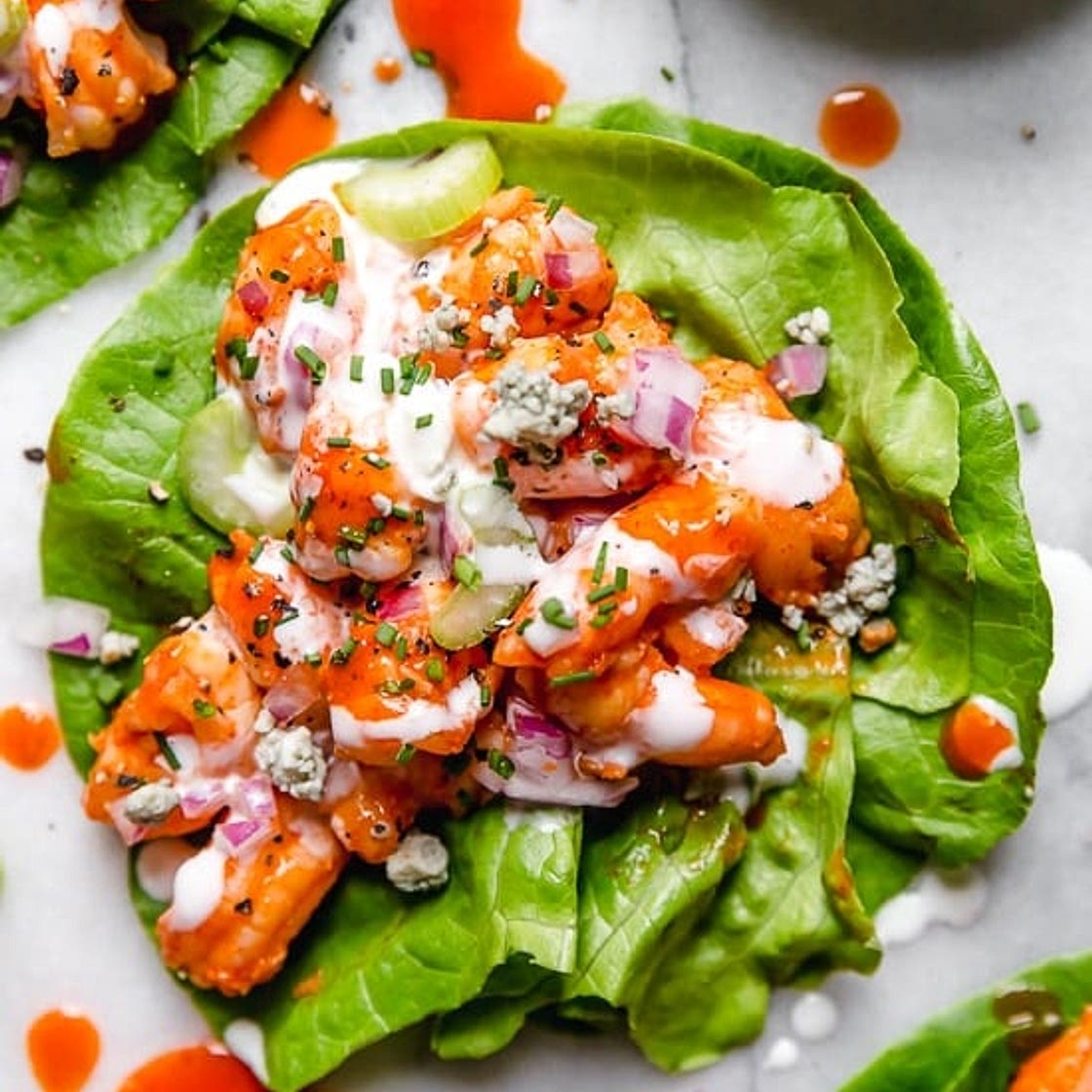 Buffalo Shrimp Lettuce Wraps