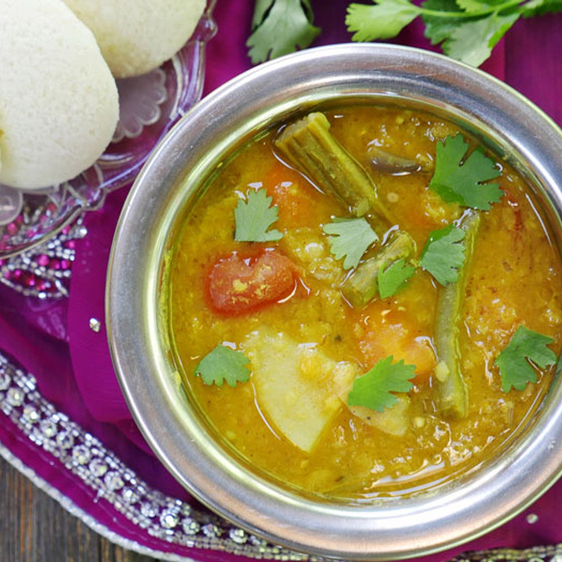 Instant Pot Sambar (Indian Split Pigeon Pea and Vegetable Soup)