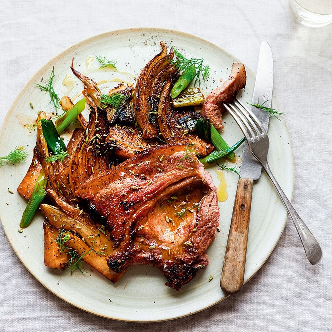 Crispy pork chops with fennel