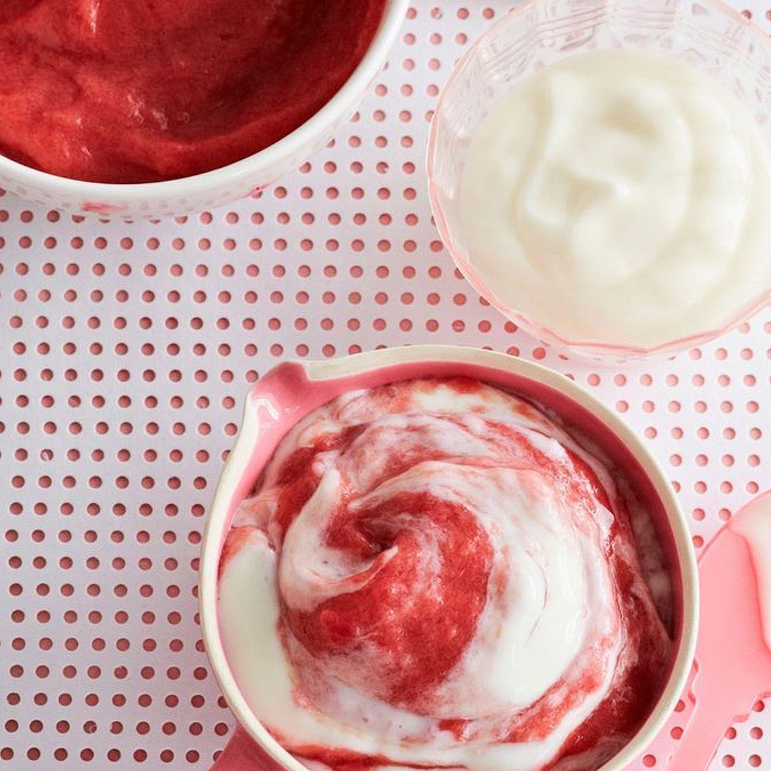 Rhubarb, apple and yoghurt puree