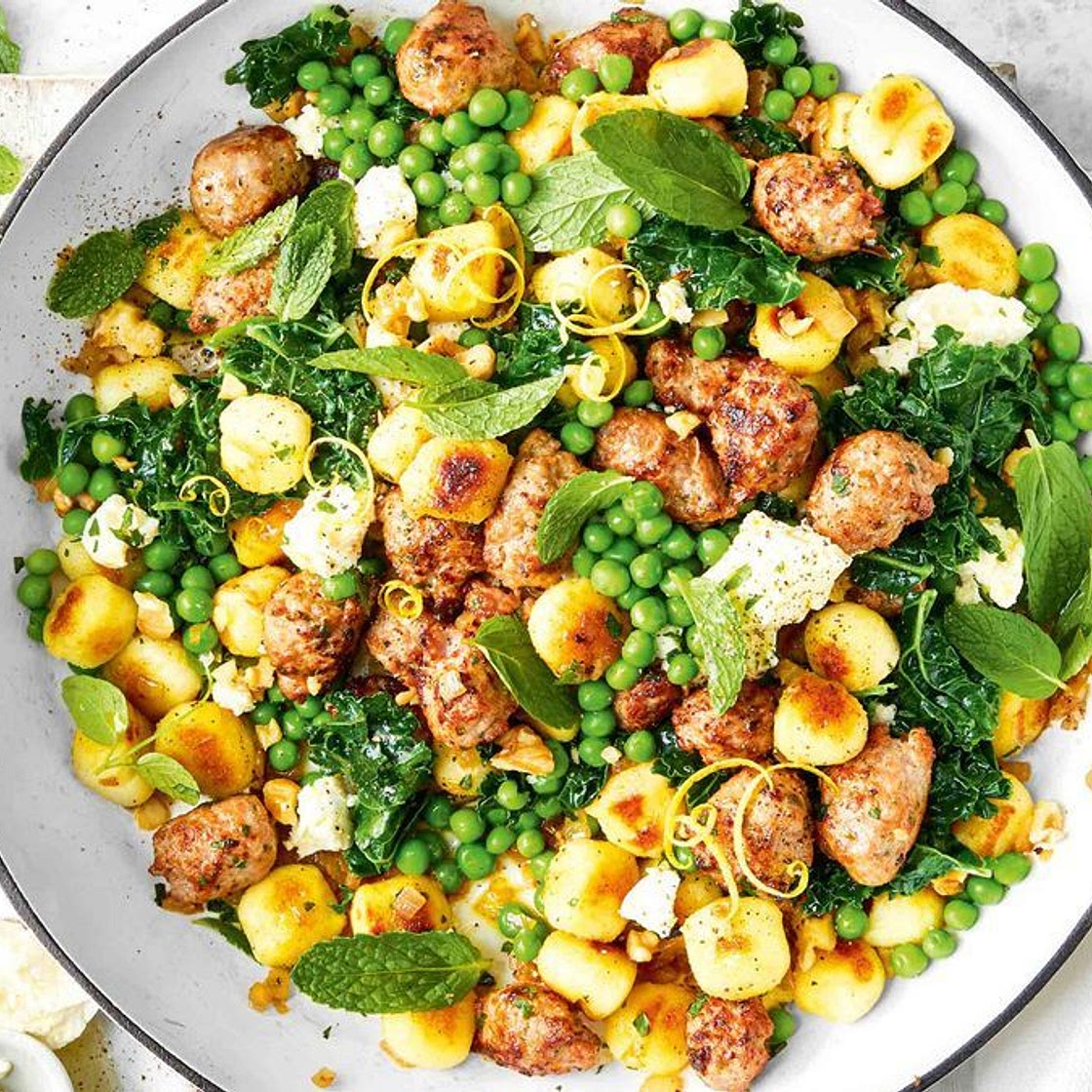 Gnocchi with Cheat's Meatballs, Pea and Mint recipe
