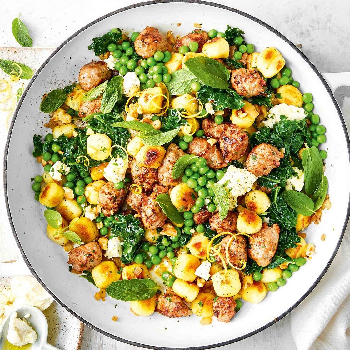Gnocchi with Cheat's Meatballs, Pea and Mint recipe