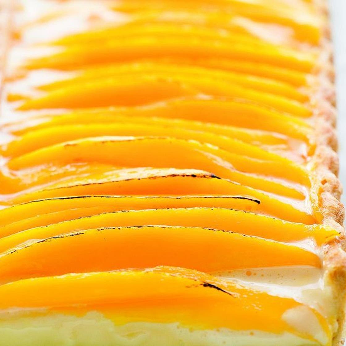 Mango and lemongrass tart with coconut pastry