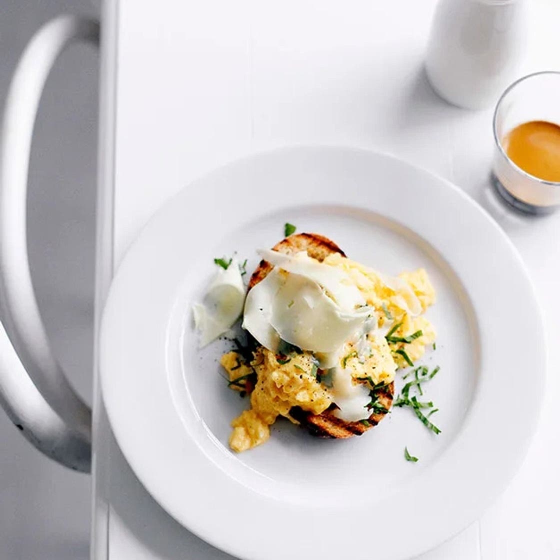 Eggs on toast with Asiago