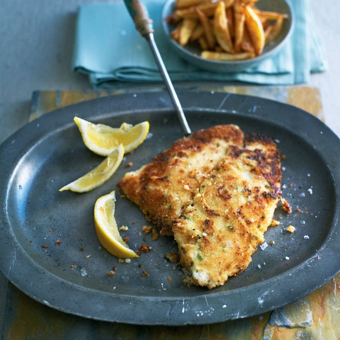 Crispy breadcrumbed lemon sole