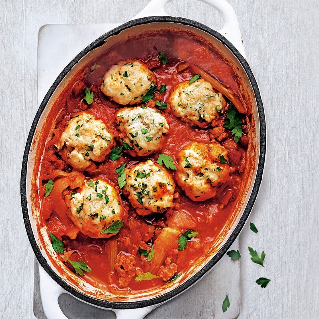 Sausage ragù with dumplings