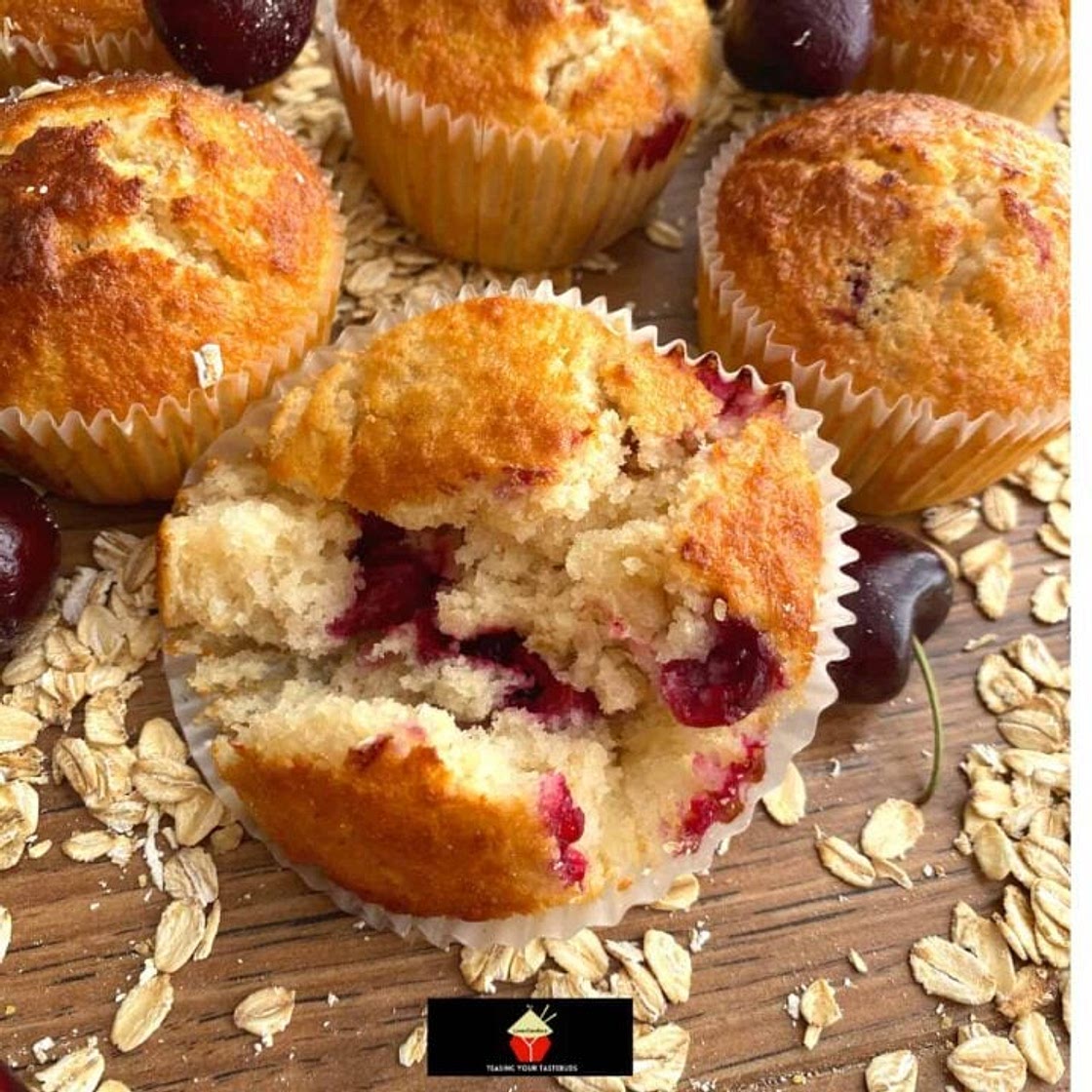 Fluffy Cherry Oatmeal Breakfast Muffins