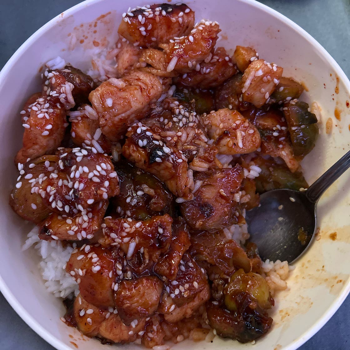 Air Fryer Sweet Chili Chicken and Brussels Sprouts