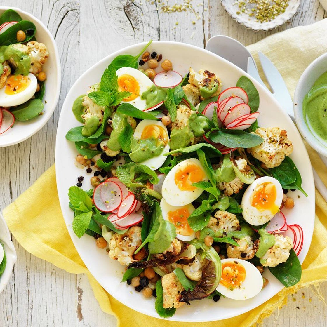 Roast Cauliflower and Egg Salad with Avocado Dressing recipe