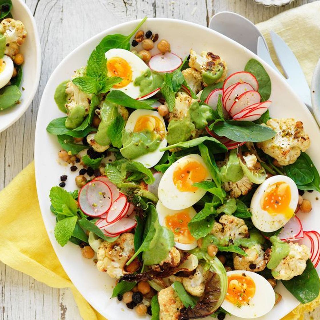 Roast Cauliflower and Egg Salad with Avocado Dressing recipe