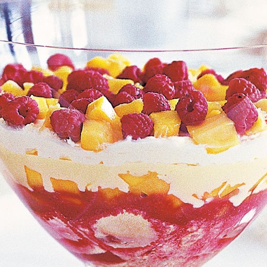 Mango, raspberry and passionfruit trifle