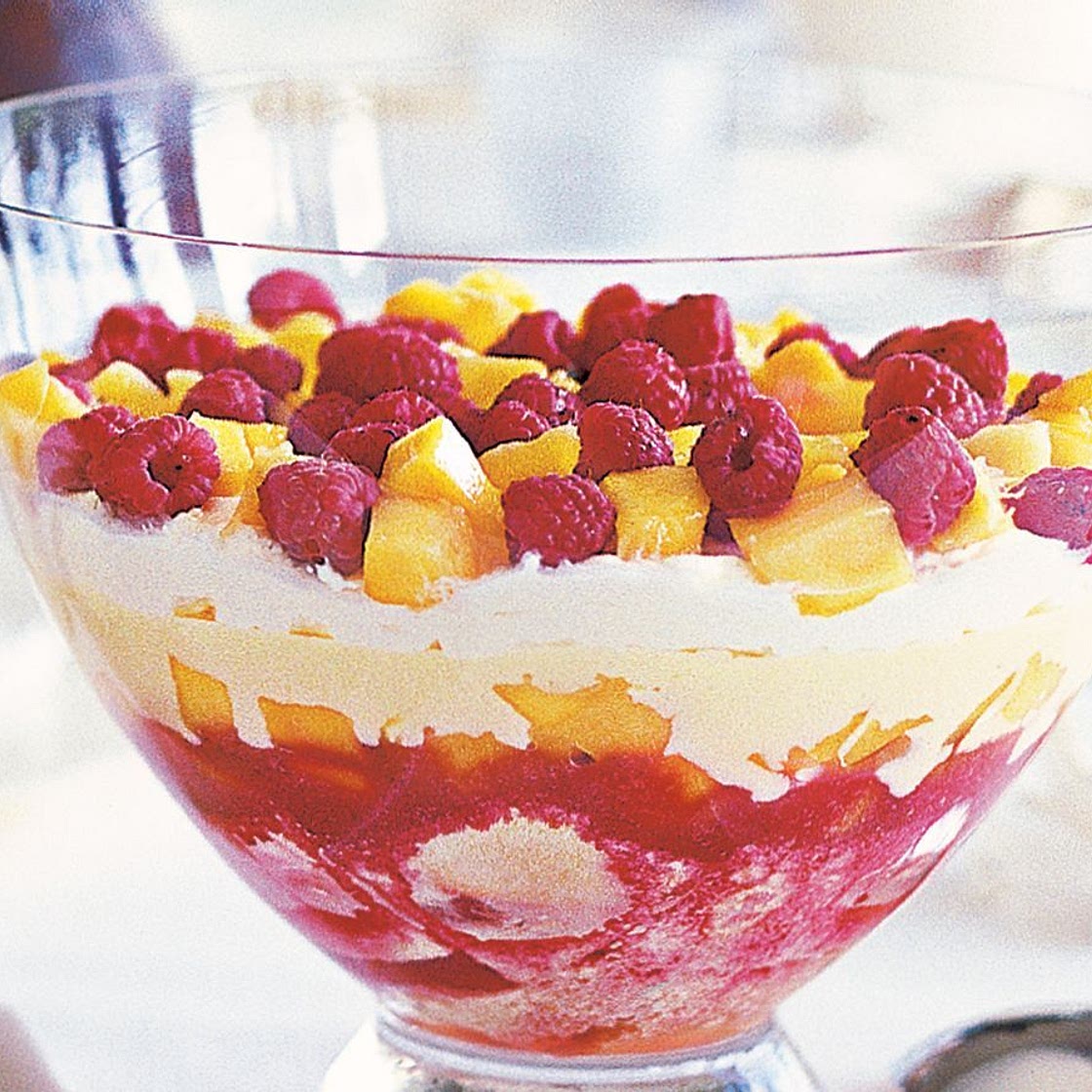 Mango, raspberry and passionfruit trifle