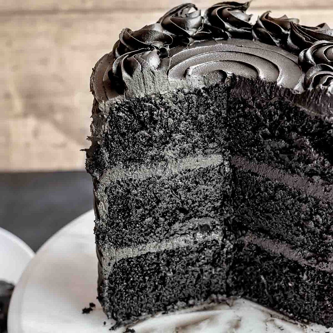Black Velvet Cake with Chocolate Sour Cream Frosting