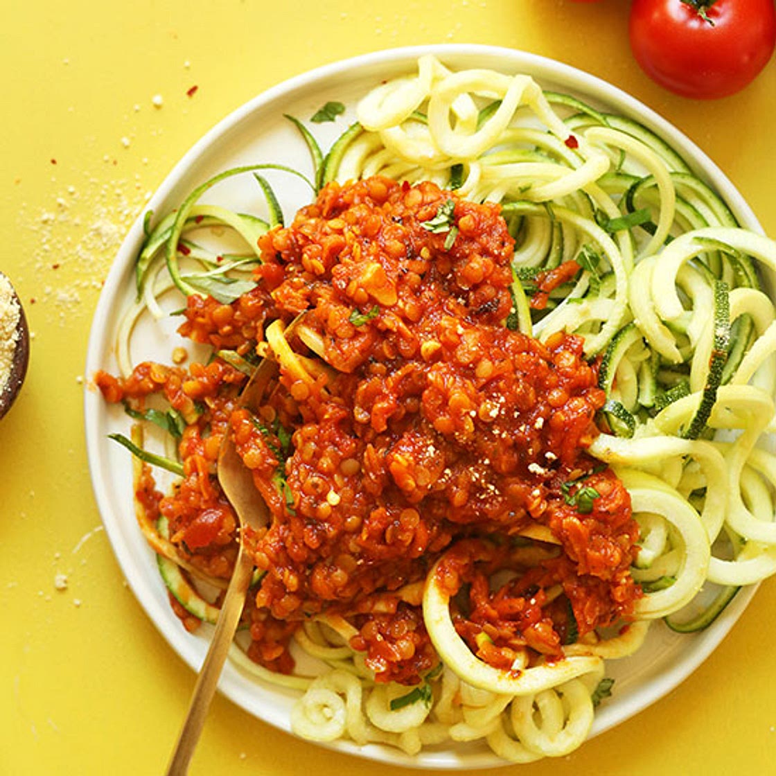 Zucchini Pasta with Lentil Bolognese