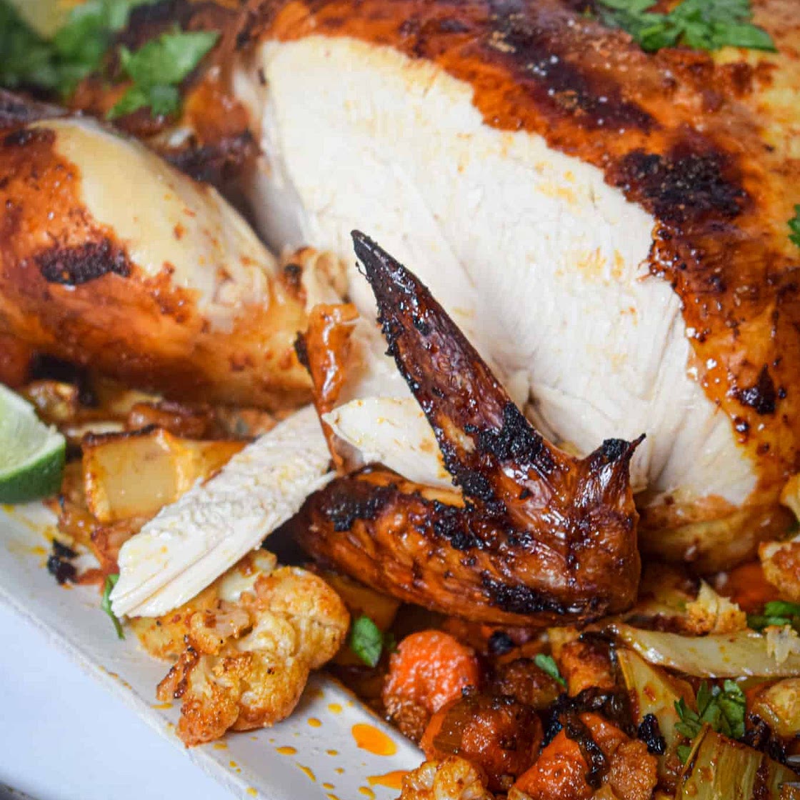 Curried Roast Chicken with Cauliflower & Carrots