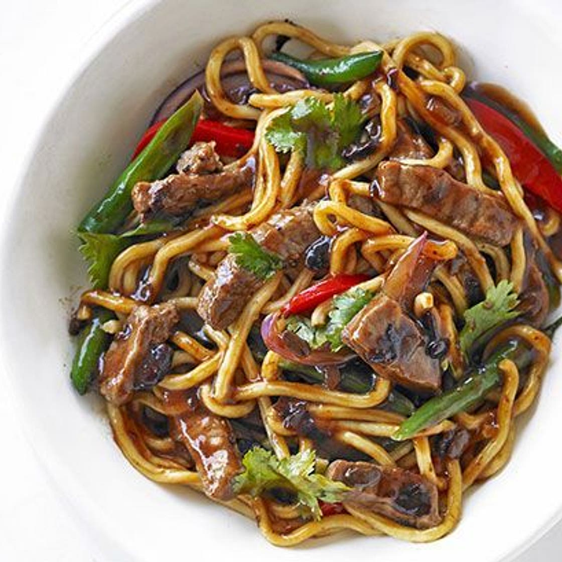 Beef, black bean and noodle stir-fry