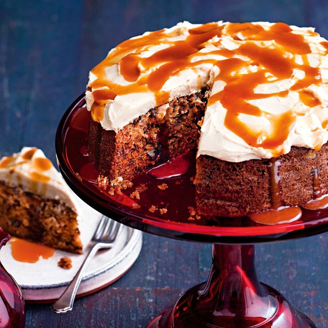 Beetroot and carrot cake with caramel icing