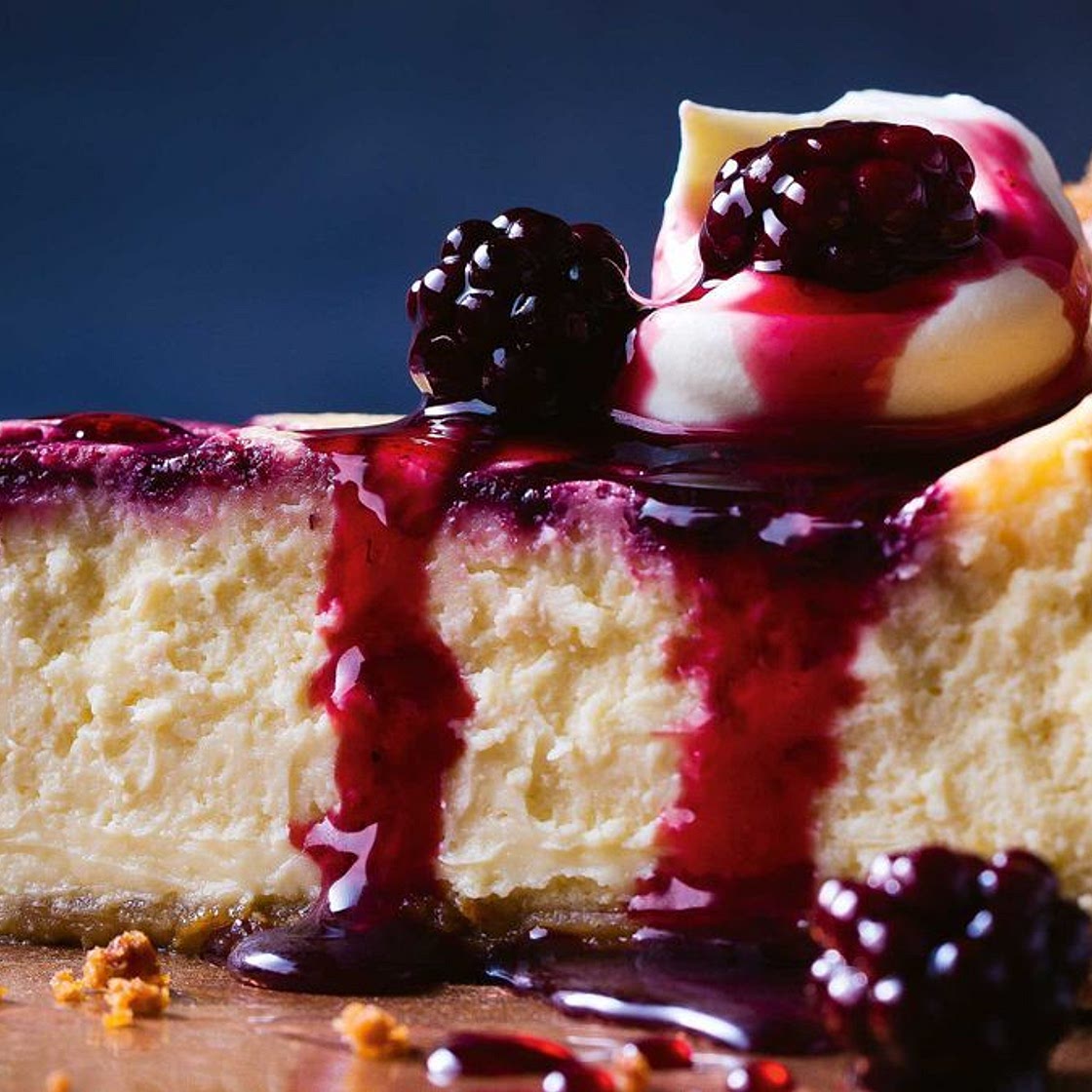 Honey and blackberry swirl cheesecake