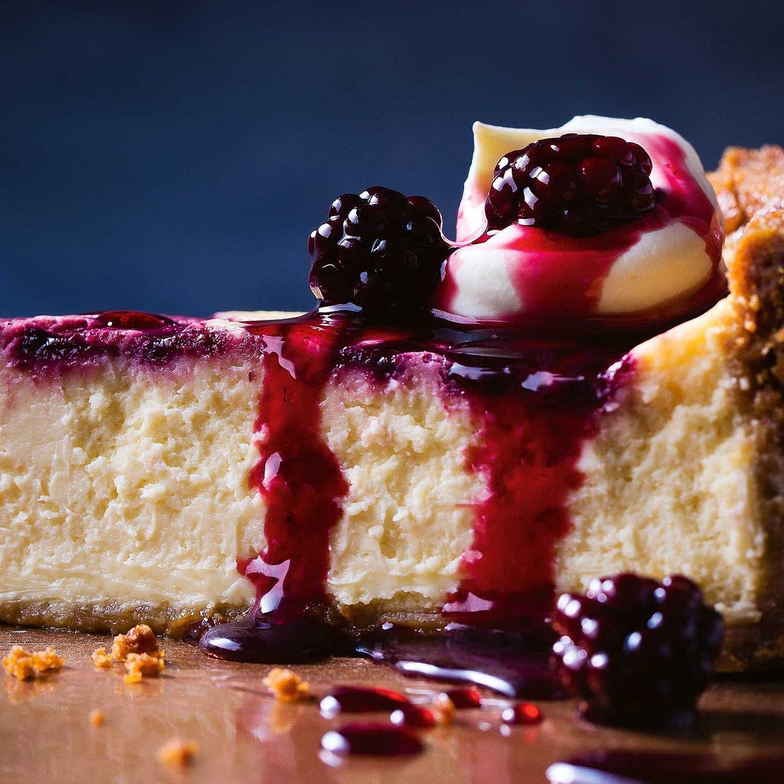 Honey and blackberry swirl cheesecake