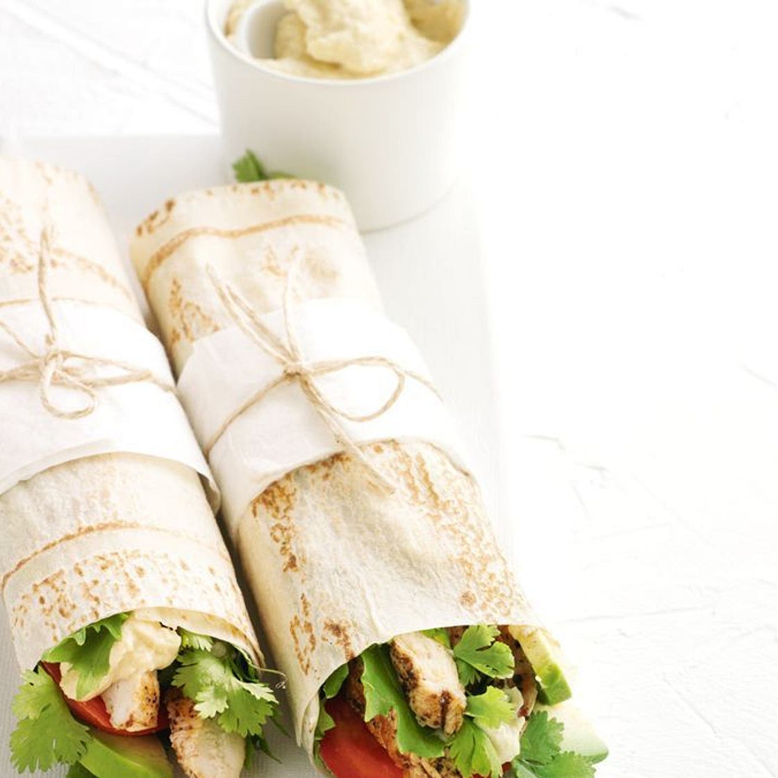Sumac chicken and hummus wraps