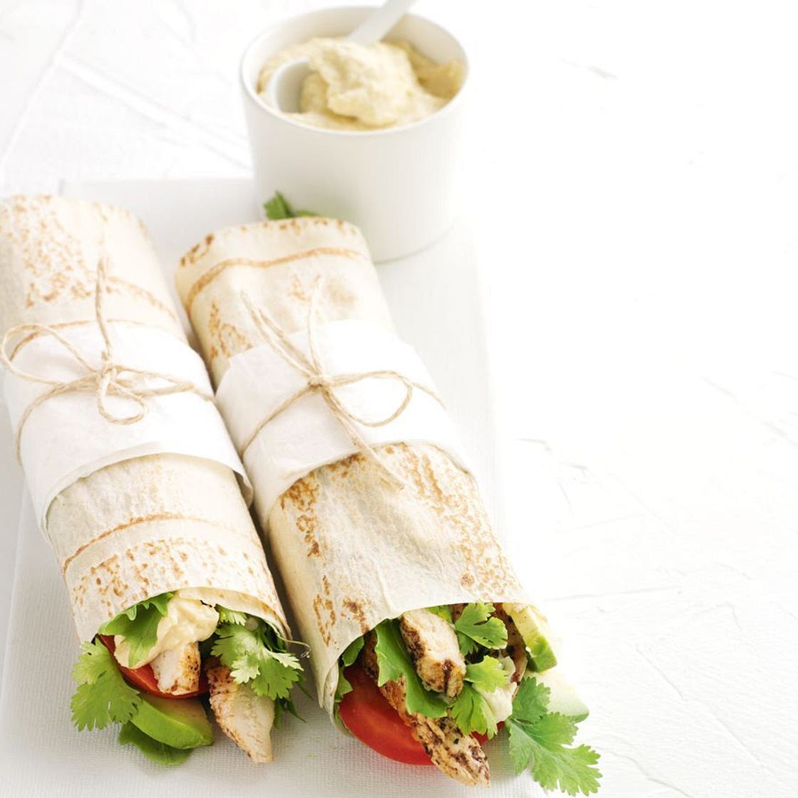 Sumac chicken and hummus wraps