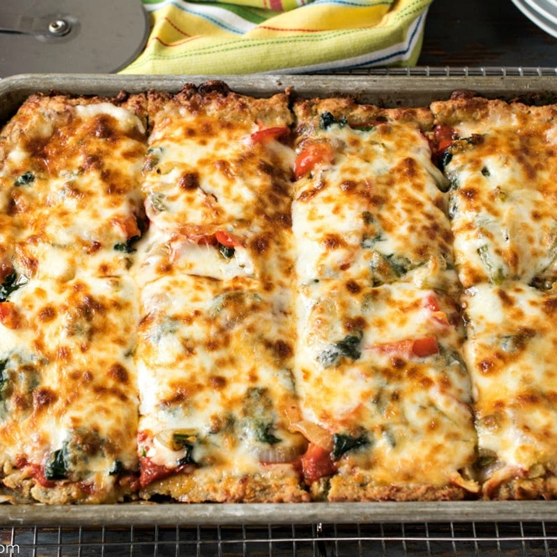 Keto Sheet Pan Pizza with Sausage Crust