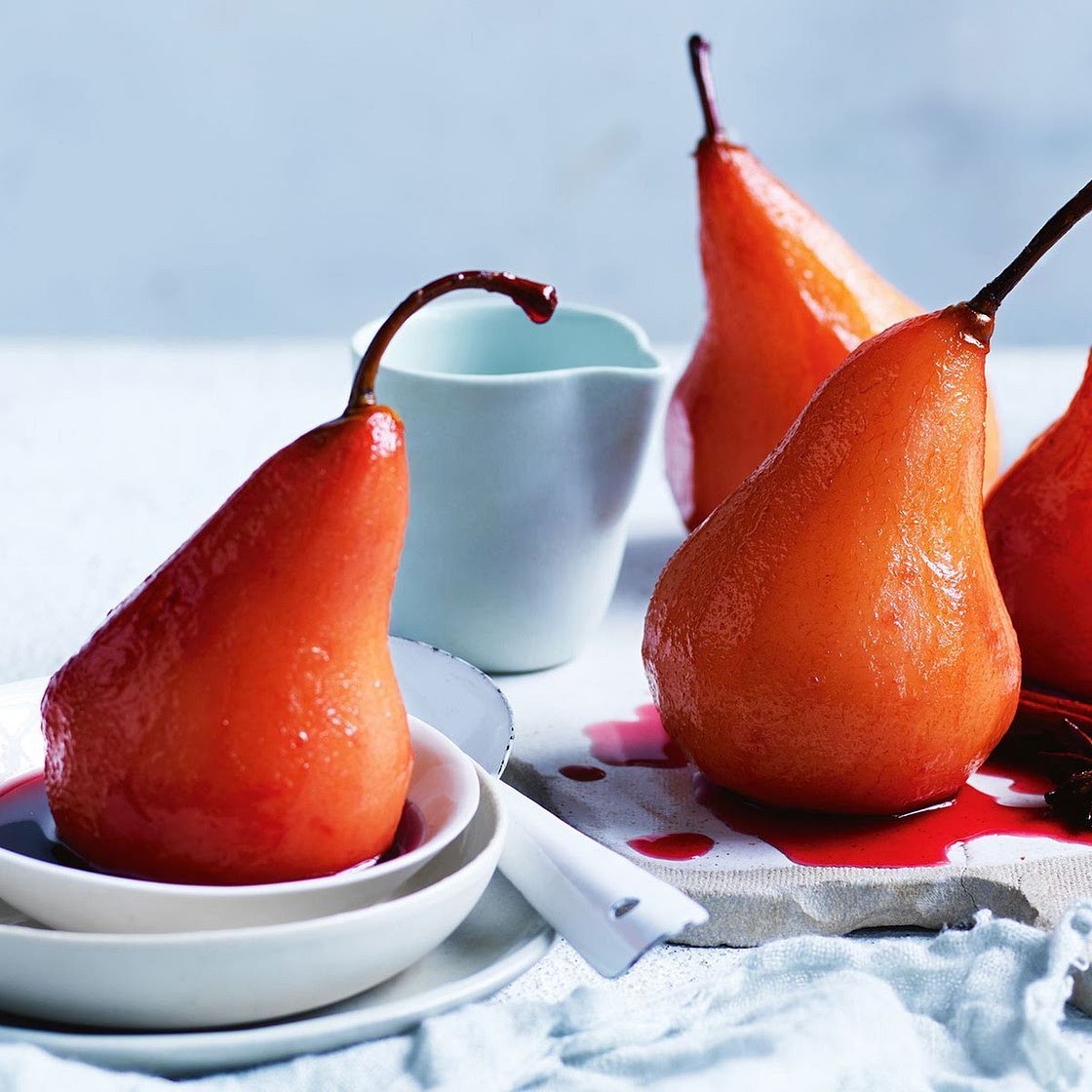 Spiced cranberry slow-cooker poached pears