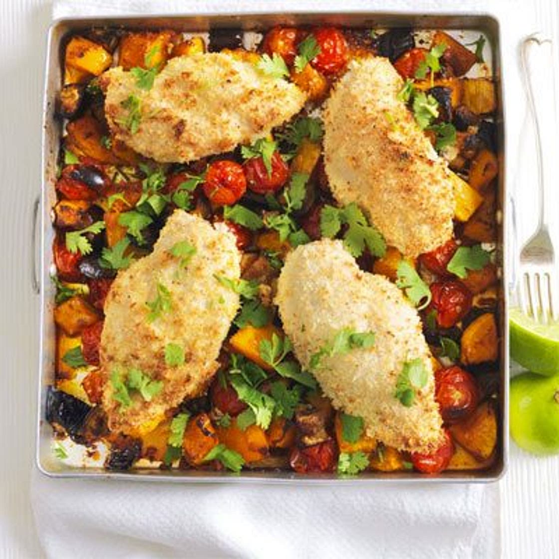 Thai coconut crumbed chicken traybake