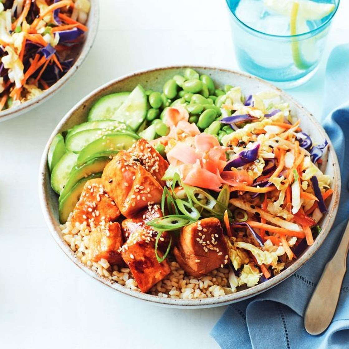 Teriyaki salmon poke bowl