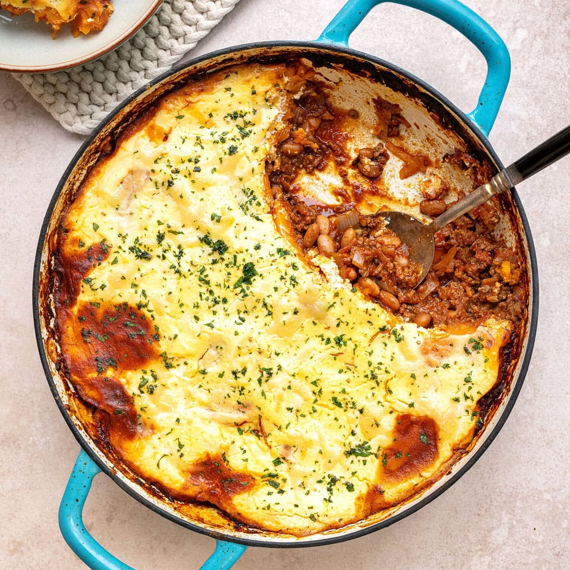 Cottage Cheese, Ground Beef and Sweet Potato Casserole