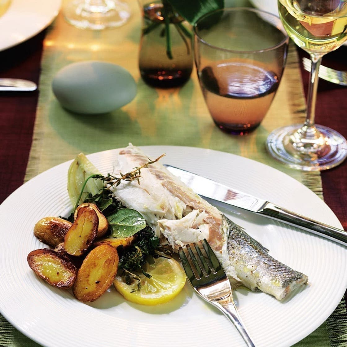 Fennel, lemon and dill baked sea bass