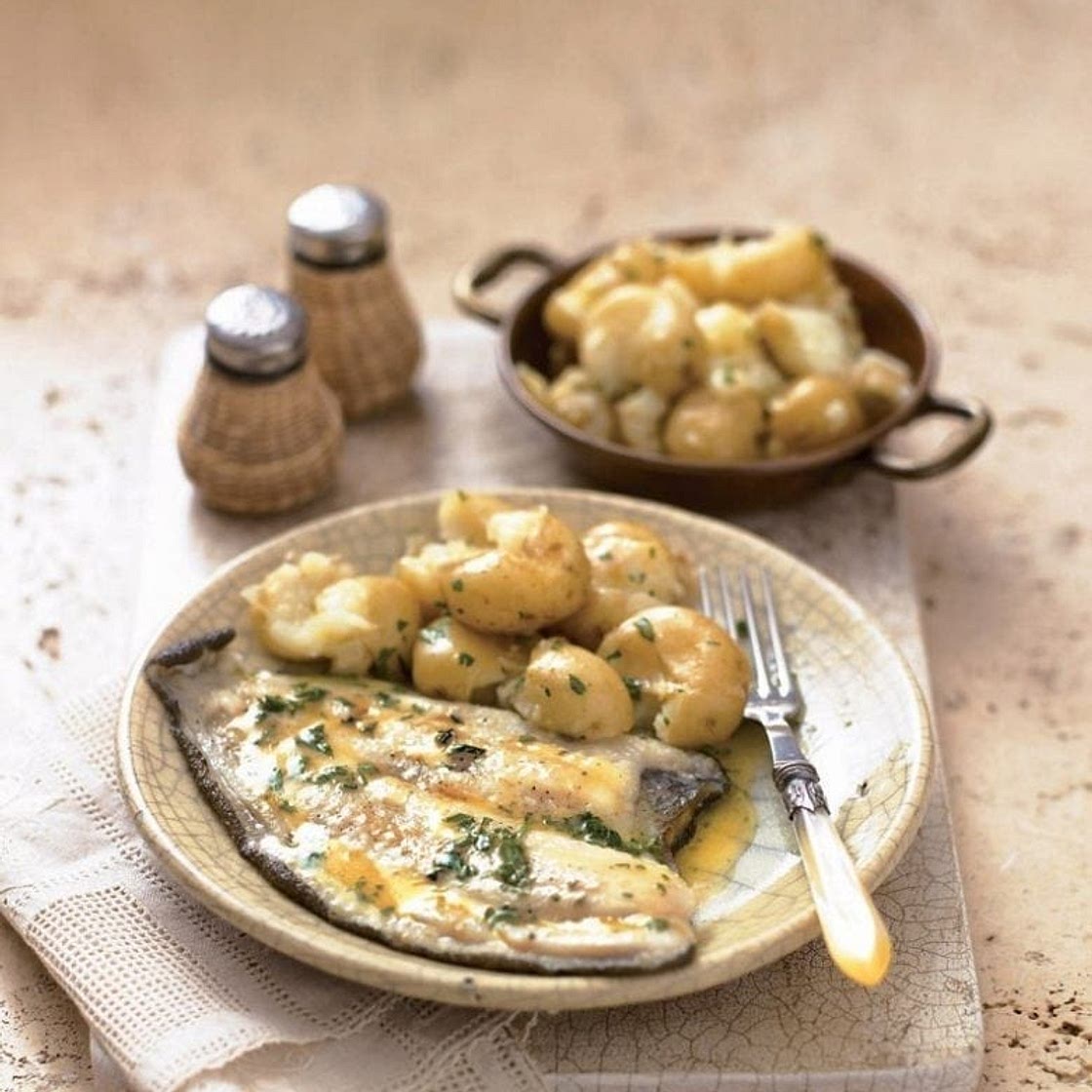 Quick plaice with lemon parsley butter and crushed potatoes