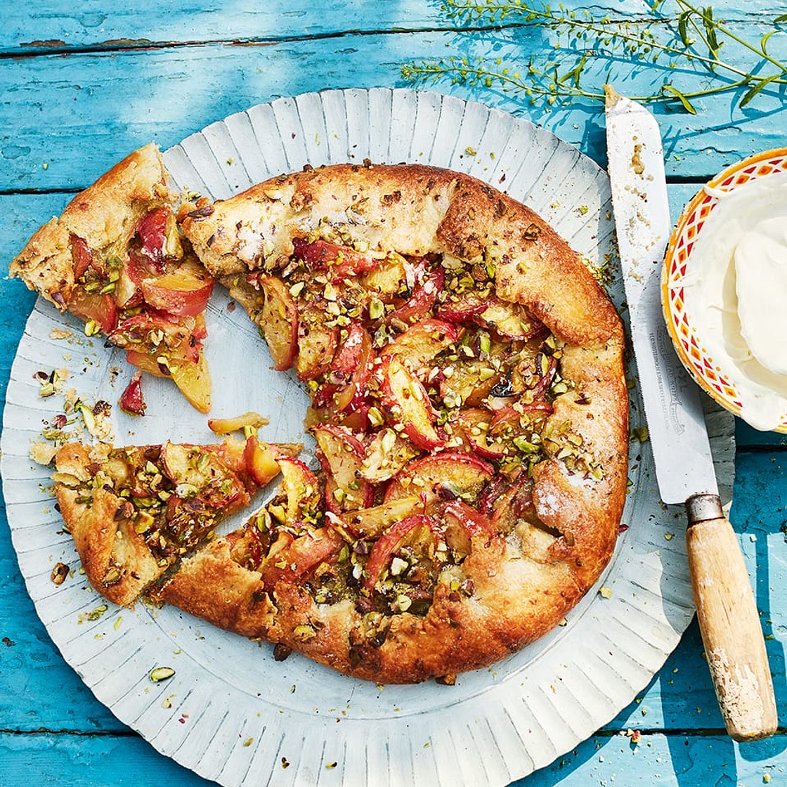 Peach and pistachio galette
