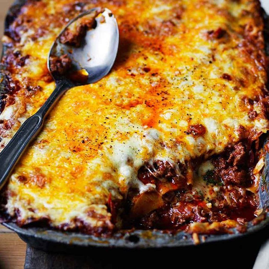 Three-meat three-cheese lasagne