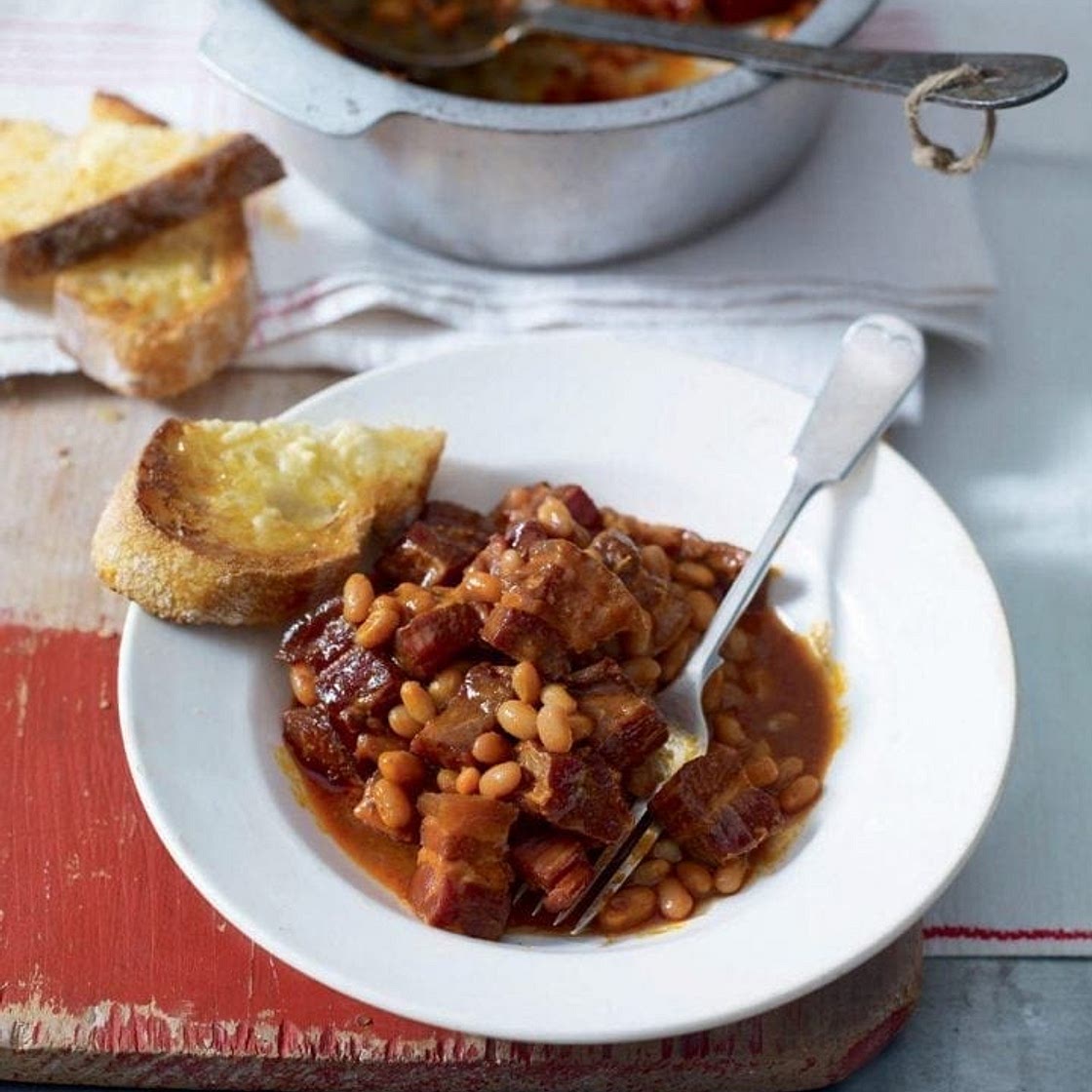 Smoky baked beans and bacon